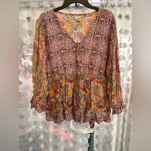 Paisley Print V-Neck Blouse